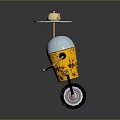 Unique Robot With Yellow Body Holding Gold Teapot On Blue Tray