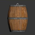 Vintage Wooden Barrel With Natural Wood Grain Metal Hoops And Top Ring