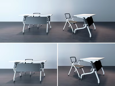 Modern Office Desk Design With White Top Metal Frame And Chair 3d model