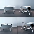 Modern Office Desk Design With White Top Metal Frame And Chair