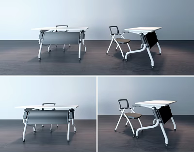 Modern Office Desk Design With White Top Metal Frame And Chair 3d model