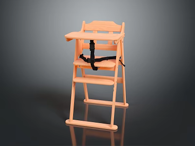 Orange Wooden High Chair With Removable Tray And Safety Belt For Toddler Dining Use 3d model