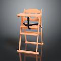 Orange Wooden High Chair With Removable Tray And Safety Belt For Toddler Dining Use