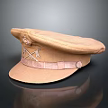 Brown Military Hat With Embroidered Badge Leather Strap And Classic Brim