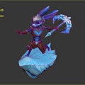 Blue Rabbit Game Character In Armor With Ice Magic And Crystal Platform