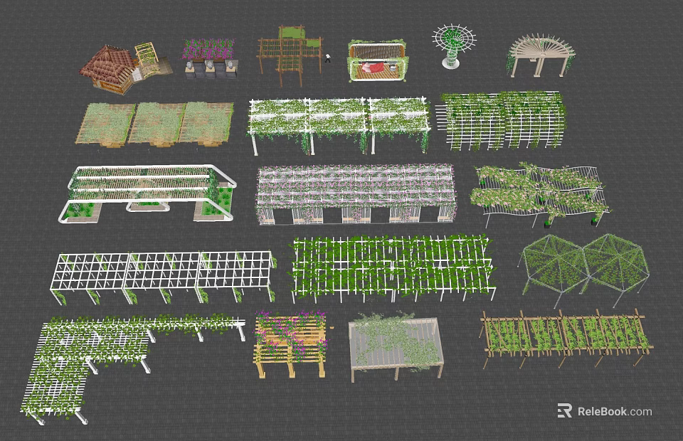 Various Garden Pergola Designs Featuring Diverse Structures And Climbing Plants 3d model