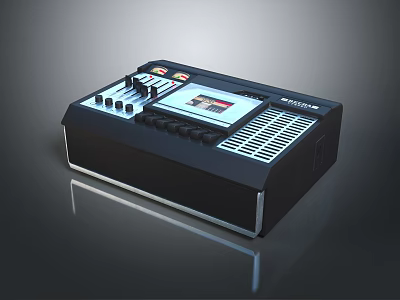 Retro Black Audio Speaker With Control Buttons Knobs And Display Screen 3d model