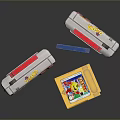 Vintage Game Boy Console With Colorful Game Cartridges As Daily Life Items