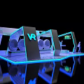 Modern VR Experience Center With Interactive Tech Blue Lighting And Equipment