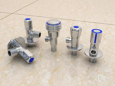 Stainless Steel Hardware Tools Metal Pipe Fittings With Chrome Finish And Blue Accent Rings 3d model