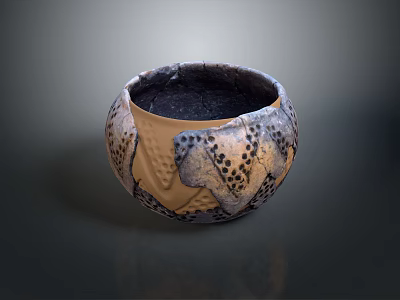 Hand Carved Pottery Bowl With Intricate Textured Patterns And Artisan Craftsmanship Design 3d model