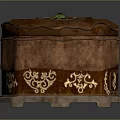 Brown Decorative Storage Box With Intricate Gold Patterns And Green Leaf Decoration On Top