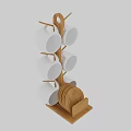 White Mugs Arranged On Wooden Cup Holder With Stacked Dishes