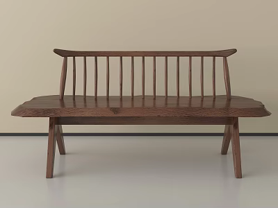 Modern Wooden Bench With Slatted Backrest Curved Top Rail And Tapered Legs 3d model