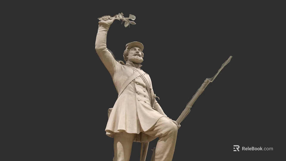 Detailed Cinematic Game Character In Military Uniform Holding Rifle Raising Flag 3d model 