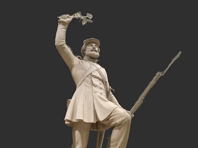 Detailed Cinematic Game Character In Military Uniform Holding Rifle Raising Flag 3d model