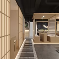 Traditional Japanese Restaurant Interior With Wooden Decor And Sushi Bar Dining Area