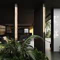 Modern Garden Landscape With Open Design Stone Wall And Lush Leafy Plants