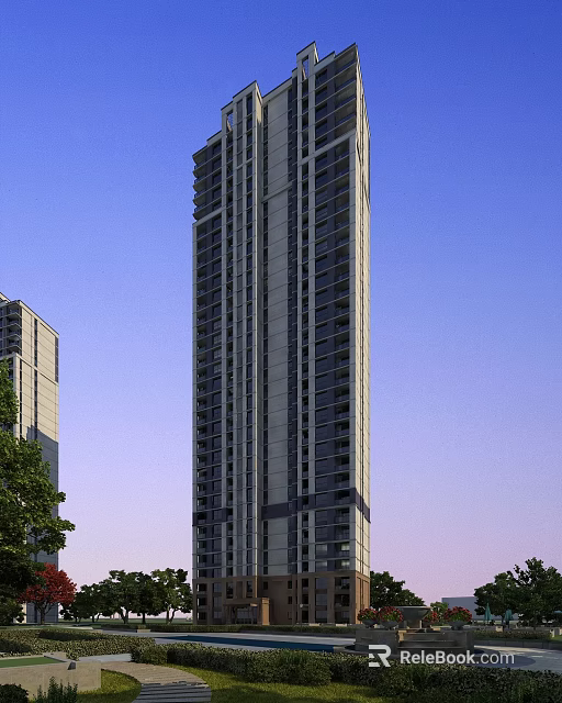 Modern High Rise Residential Building With Glass Facade And Contemporary Design Elements 3d model 