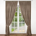 Brown Velvet Curtains Tied Back At White Window With Natural Greenery View