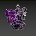 Futuristic Purple Mechanical Weapon Featuring Green Eye And Metal Spring Design Parts