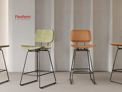 Flexform Modern Bar Stools With Green And Orange Seats Metal Frame Gray Wall Background 3d model