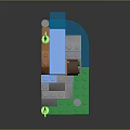 Colorful Building Blocks Scene With Green Baseplate Gray Rocks Blue Stream And Curly Green Plants