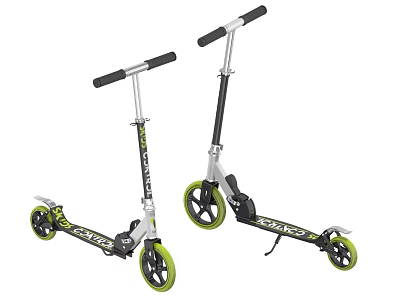 Two Modern Scooters Featuring Adjustable Handles And Green Wheels Design 3d model