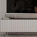 Modern TV Stand With Striped Wall Mounted TV Wall Lamps And Decorative Pieces