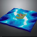 Blue 3D Model Island Scene With Lighthouse And Surrounding Waves