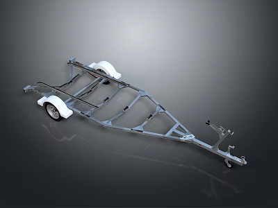 Heavy Duty Metal Trailer Frame With White Wheels And Support Structure 3d model