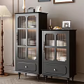 Black Entryway Cabinet And Side Cabinet With Glass Doors And Top Decorations