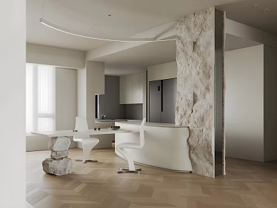 Modern Restaurant Interior With Open Design Marble Accent And Wooden Floor 3d model