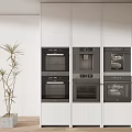 Modern Kitchen Interior With Built In Black Kitchen Appliances And White Cabinets