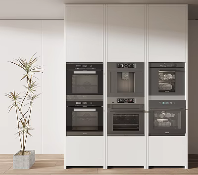 Modern Kitchen Interior With Built In Black Kitchen Appliances And White Cabinets 3d model