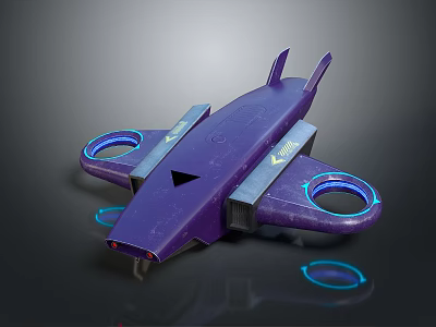 Purple Futuristic Flying Vehicle With Glowing Rings And Sci Fi Wing Design 3d model