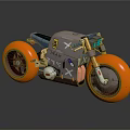 Gray Metallic Motorcycle With Orange Wheels Black Seat And Mechanical Details