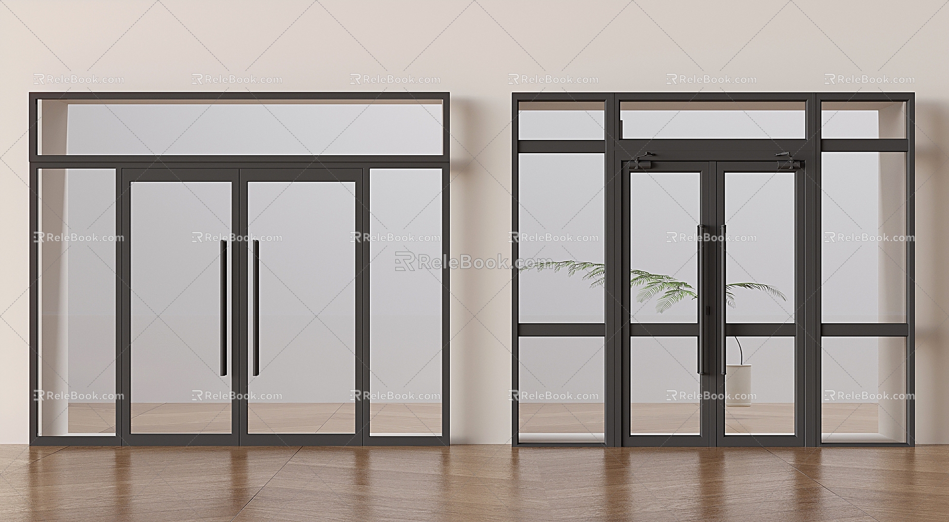 Modern glass double door shopping mall glass door opposite door 3d model