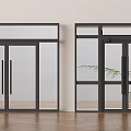 Modern Glass Panel Double Doors With Black Metal Frame And Indoor Wooden Floor Design