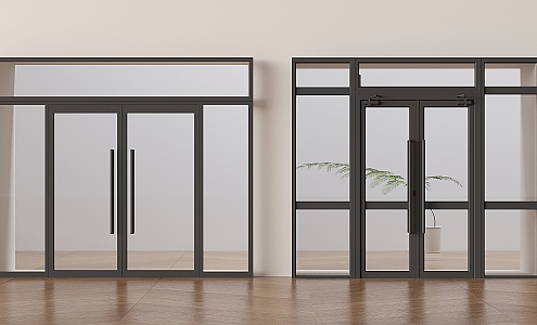 Modern glass double door shopping mall glass door opposite door 3d model