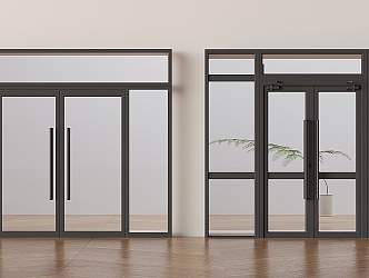 Modern glass double door shopping mall glass door opposite door 3d model