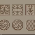 Traditional Wooden Carved Lattice Windows with Various Shapes and Intricate Patterns