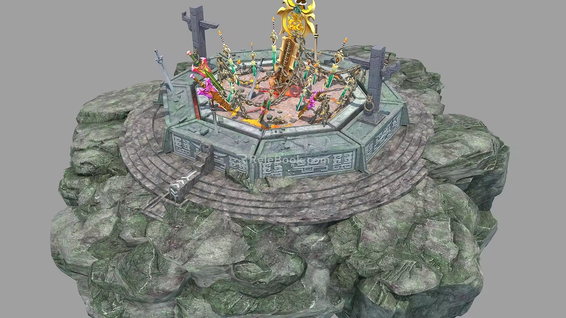 Air Suspended Island Ten Thousand Swords Array Seal Magic Altar Sendai Purgatory Altar Ancient Excalibur Lock Demon Array 3d model