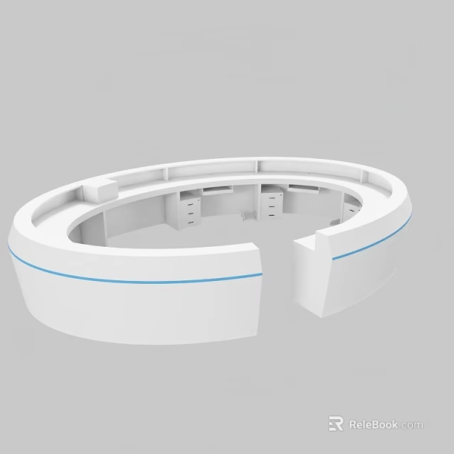 Modern Circular Reception Desk Interior With White Surface And Blue Accent Lines 3d model 