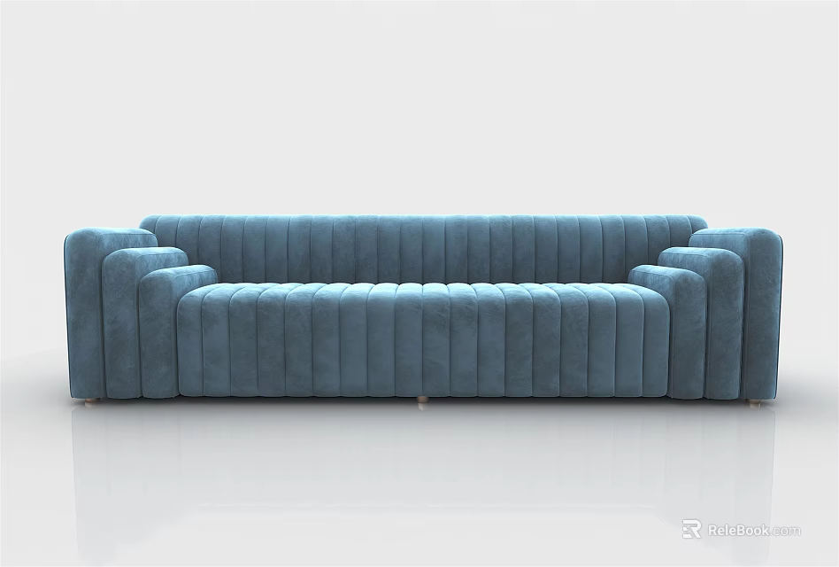 Modern Blue Sectional Sofa With Channel Tufted Upholstery And Comfortable Seating 3d model