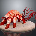 Red Armored Creature Character With Tentacles On Stone Base 3d model