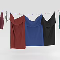 Various Colored Clothes Hanging On Clothesline With Red Blue Black Green
