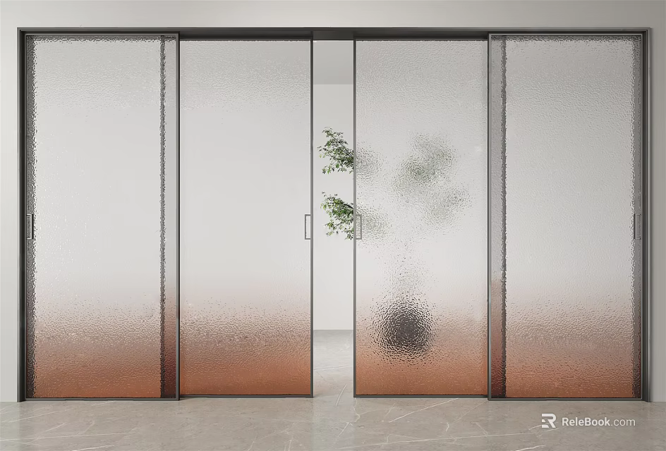 Modern Sliding Doors With Frosted Glass Panels And Sleek Metal Frame For Interior 3d model 