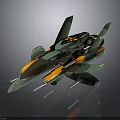 Futuristic Cosmic Spacecraft Featuring Green Orange Multi Wing Structure And Thrusters For Interstellar Travel