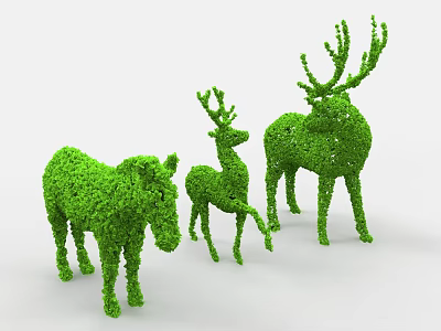 Bush Topiary Sculptures of Horse Fawn and Deer Animal Figures 3d model